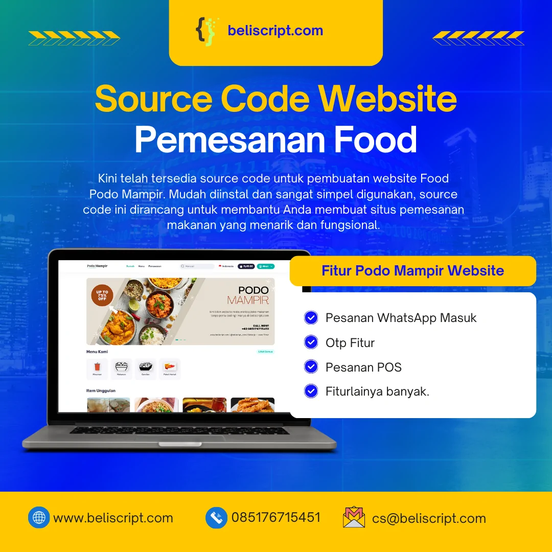 Jual Source Code Website Pemesanan Makanan Restoran - Multi Fitur: Solusi Digital Lengkap untuk Bisn
